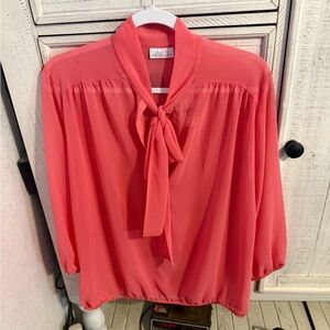 New York & Company Coral Blouse with Tie Detail